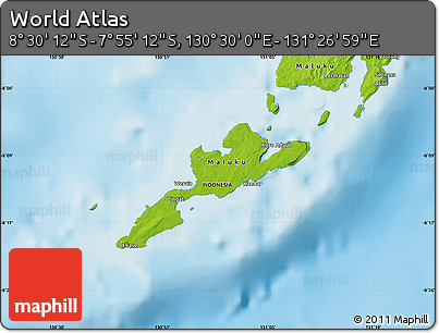 Physical Map of the Area around 8° 12' 42" S, 130° 58' 29" E