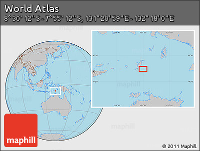 Gray Location Map of the Area around 8° 12' 42" S, 131° 49' 29" E