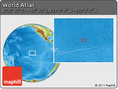 Physical Location Map of the Area around 8° 12' 42" S, 132° 31' 30" W