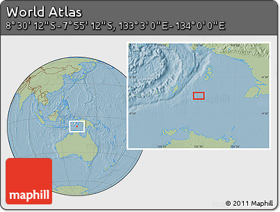 Savanna Style Location Map of the Area around 8° 12' 42" S, 133° 31' 30" E, hill shading