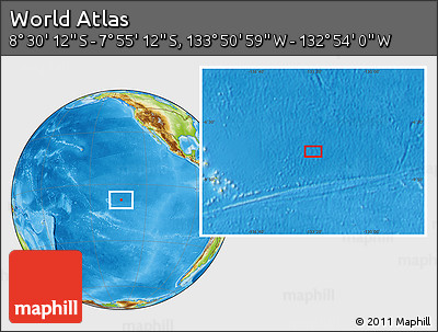 Physical Location Map of the Area around 8° 12' 42" S, 133° 22' 30" W