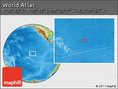 Physical Location Map of the Area around 8° 12' 42" S, 135° 4' 29" W
