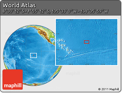Physical Location Map of the Area around 8° 12' 42" S, 135° 4' 29" W