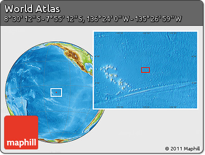 Physical Location Map of the Area around 8° 12' 42" S, 135° 55' 30" W