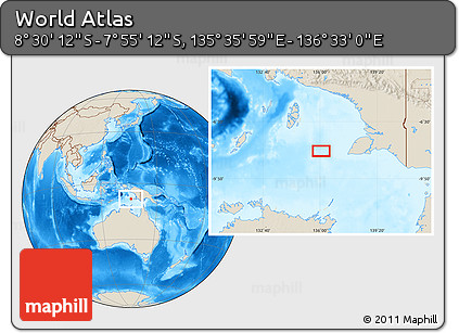 Shaded Relief Location Map of the Area around 8° 12' 42" S, 136° 4' 29" E