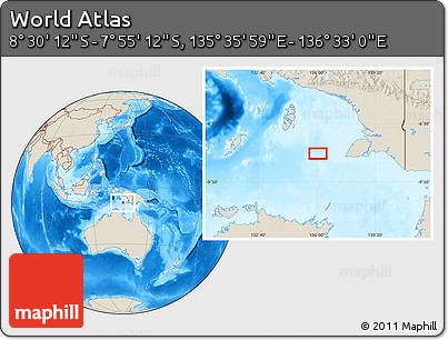 Shaded Relief Location Map of the Area around 8° 12' 42" S, 136° 4' 29" E