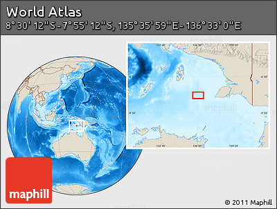 Shaded Relief Location Map of the Area around 8° 12' 42" S, 136° 4' 29" E