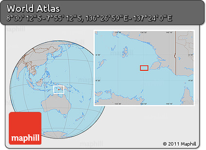 Gray Location Map of the Area around 8° 12' 42" S, 136° 55' 30" E