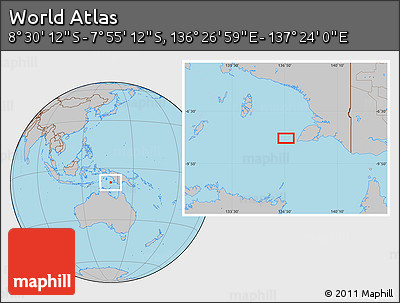 Gray Location Map of the Area around 8° 12' 42" S, 136° 55' 30" E