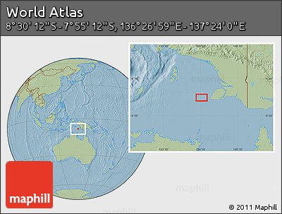 Savanna Style Location Map of the Area around 8° 12' 42" S, 136° 55' 30" E, hill shading