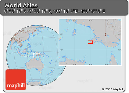 Gray Location Map of the Area around 8° 12' 42" S, 137° 46' 30" E