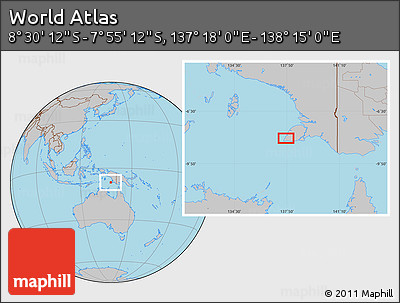 Gray Location Map of the Area around 8° 12' 42" S, 137° 46' 30" E