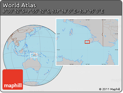 Gray Location Map of the Area around 8° 12' 42" S, 137° 46' 30" E