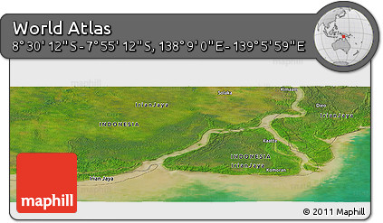 Satellite Panoramic Map of the Area around 8° 12' 42" S, 138° 37' 30" E