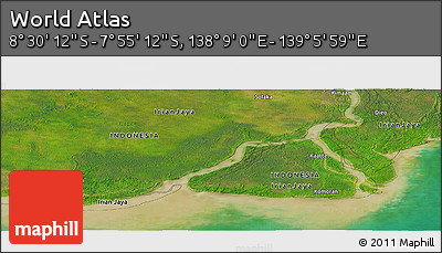 Satellite Panoramic Map of the Area around 8° 12' 42" S, 138° 37' 30" E