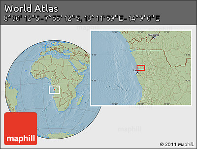 Savanna Style Location Map of the Area around 8° 12' 42" S, 13° 40' 30" E, hill shading
