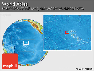 Physical Location Map of the Area around 8° 12' 42" S, 141° 52' 30" W