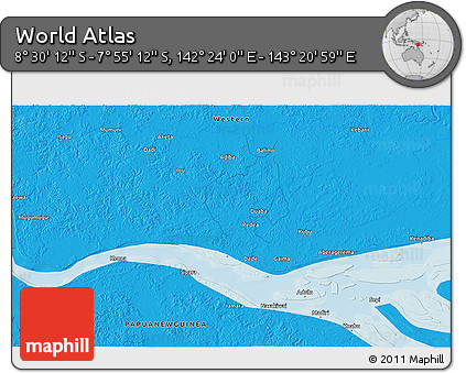Political 3D Map of the Area around 8° 12' 42" S, 142° 52' 30" E