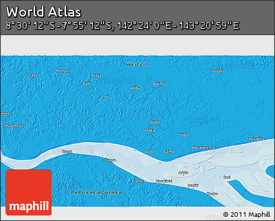 Political 3D Map of the Area around 8° 12' 42" S, 142° 52' 30" E