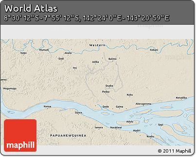 Shaded Relief 3D Map of the Area around 8° 12' 42" S, 142° 52' 30" E