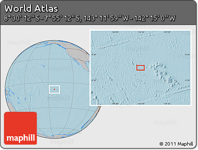 Gray Location Map of the Area around 8° 12' 42" S, 142° 43' 29" W, hill shading