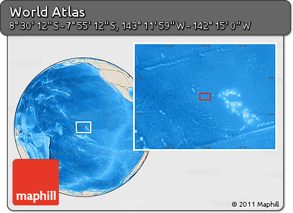 Shaded Relief Location Map of the Area around 8° 12' 42" S, 142° 43' 29" W