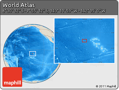 Shaded Relief Location Map of the Area around 8° 12' 42" S, 142° 43' 29" W