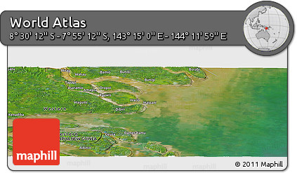 Satellite Panoramic Map of the Area around 8° 12' 42" S, 143° 43' 29" E