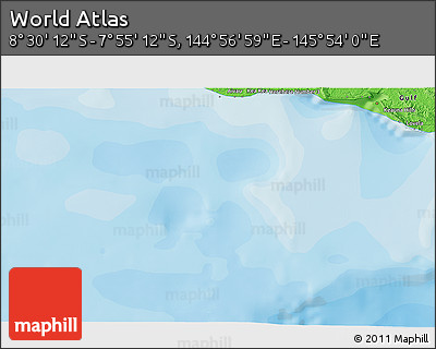 Political 3D Map of the Area around 8° 12' 42" S, 145° 25' 30" E