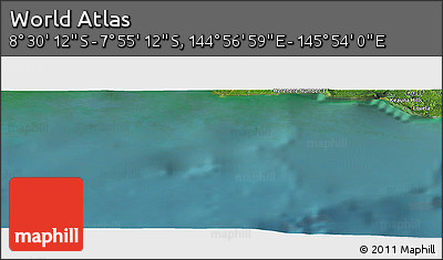 Satellite Panoramic Map of the Area around 8° 12' 42" S, 145° 25' 30" E