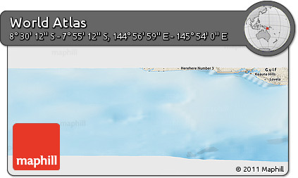 Shaded Relief Panoramic Map of the Area around 8° 12' 42" S, 145° 25' 30" E