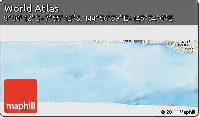 Shaded Relief Panoramic Map of the Area around 8° 12' 42" S, 145° 25' 30" E
