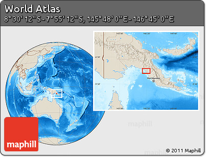 Shaded Relief Location Map of the Area around 8° 12' 42" S, 146° 16' 30" E