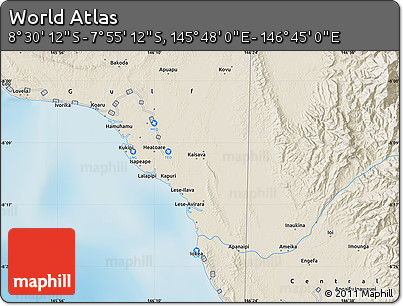 Shaded Relief Map of the Area around 8° 12' 42" S, 146° 16' 30" E