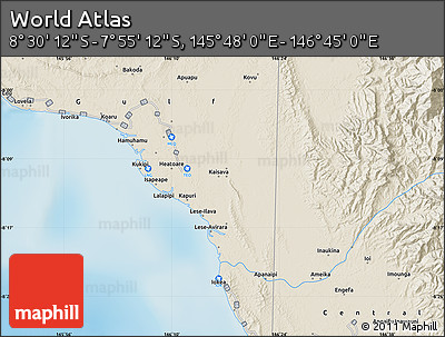 Shaded Relief Map of the Area around 8° 12' 42" S, 146° 16' 30" E