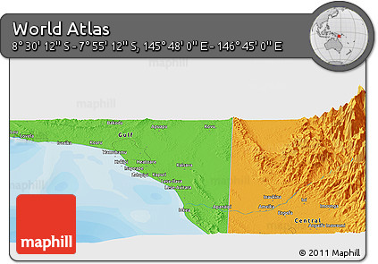 Political Panoramic Map of the Area around 8° 12' 42" S, 146° 16' 30" E
