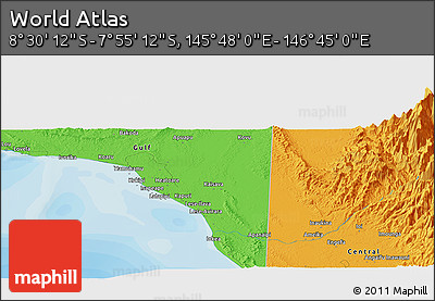 Political Panoramic Map of the Area around 8° 12' 42" S, 146° 16' 30" E