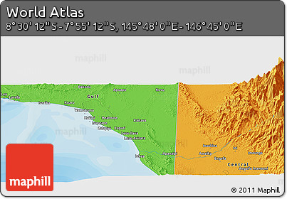 Political Panoramic Map of the Area around 8° 12' 42" S, 146° 16' 30" E