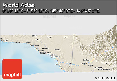Shaded Relief Panoramic Map of the Area around 8° 12' 42" S, 146° 16' 30" E