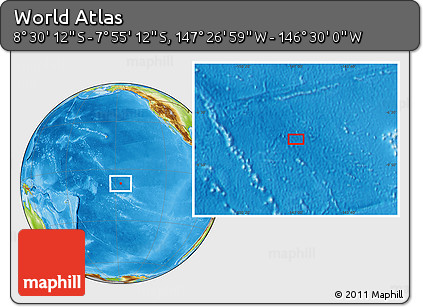 Physical Location Map of the Area around 8° 12' 42" S, 146° 58' 29" W
