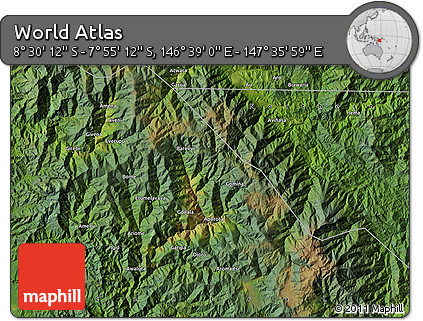 Satellite Map of the Area around 8° 12' 42" S, 147° 7' 30" E