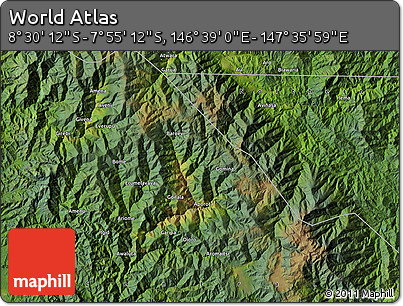 Satellite Map of the Area around 8° 12' 42" S, 147° 7' 30" E