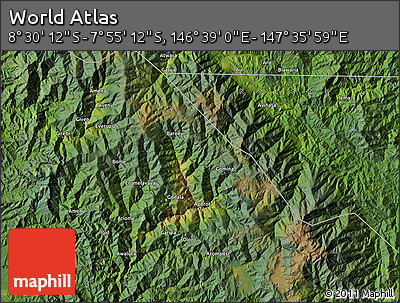 Satellite Map of the Area around 8° 12' 42" S, 147° 7' 30" E