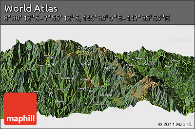 Satellite Panoramic Map of the Area around 8° 12' 42" S, 147° 7' 30" E