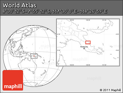 Blank Location Map of the Area around 8° 12' 42" S, 147° 58' 29" E