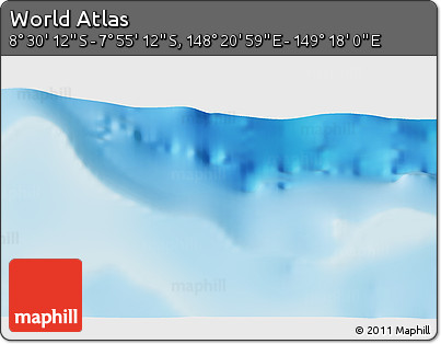 Shaded Relief 3D Map of the Area around 8° 12' 42" S, 148° 49' 29" E