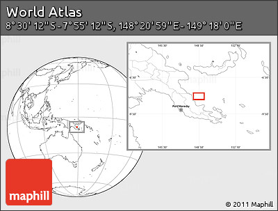 Blank Location Map of the Area around 8° 12' 42" S, 148° 49' 29" E