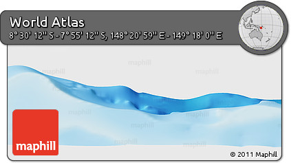 Shaded Relief Panoramic Map of the Area around 8° 12' 42" S, 148° 49' 29" E