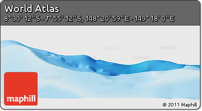 Shaded Relief Panoramic Map of the Area around 8° 12' 42" S, 148° 49' 29" E