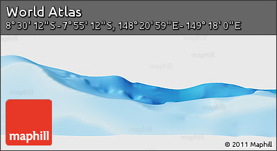 Shaded Relief Panoramic Map of the Area around 8° 12' 42" S, 148° 49' 29" E